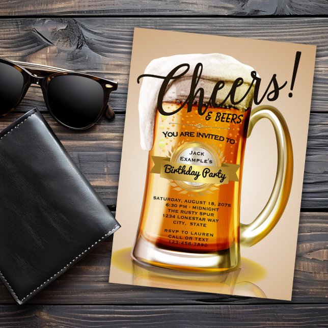 Cartes d'invitation d'anniversaire Bière (Cheers and Beers any event invitation. You can change all text, font and wording as needed.)