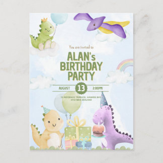 Cartes d'invitation d'anniversaire de dinosaure à 