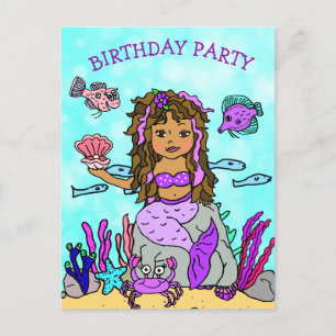 Cartes d'invitation d'anniversaire de sirène viole