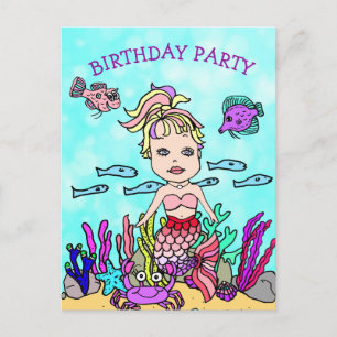 Cartes d'invitation d'anniversaire de sirène viole