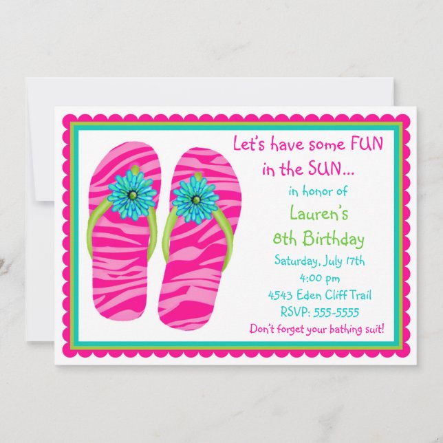 Cartes d'invitation d'anniversaire Flip Flops (Devant)