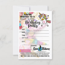 Cartes d'invitation d'anniversaire Licorne SpinNat