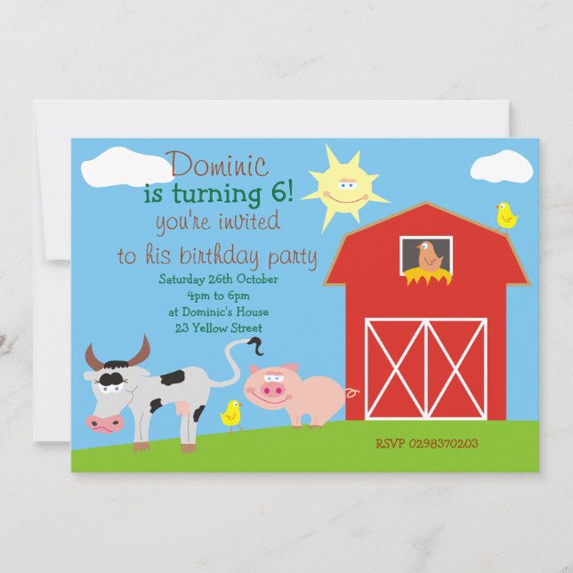 Cartes d'invitation d'anniversaire pour une ferme  (Devant)