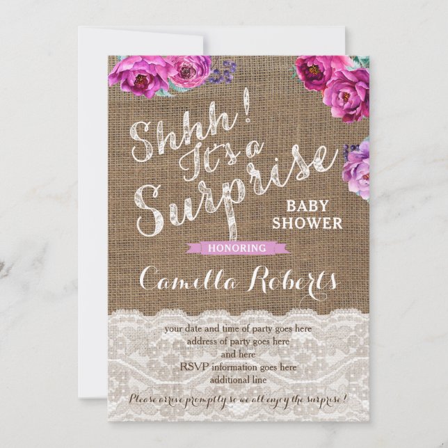 Cartes d'invitation de Baby shower ou de fête surp (Devant)