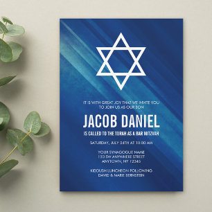 Cartes d'invitation de Bar Mitzvah grunge bleu mod