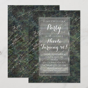 Cartes d'invitation de fête à paillettes camouflag