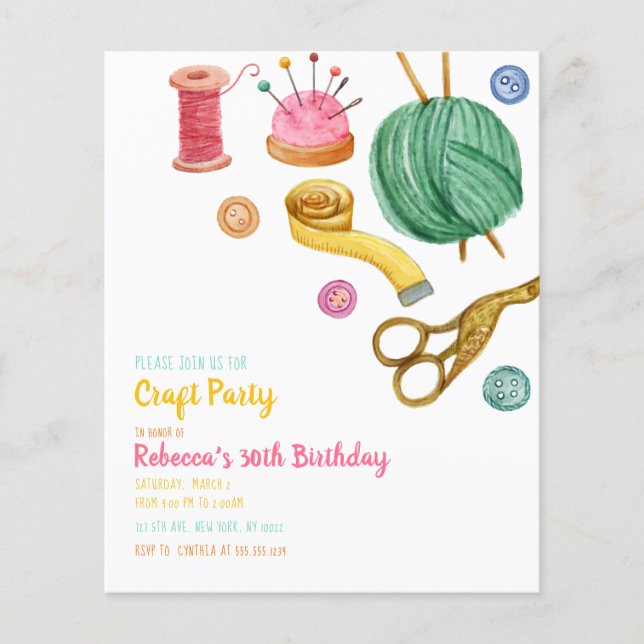 Cartes d'invitation de fête artisanale pas chères (Devant)