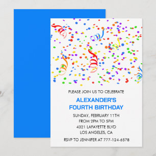 Cartes d'invitation de fête colorées confettis arc