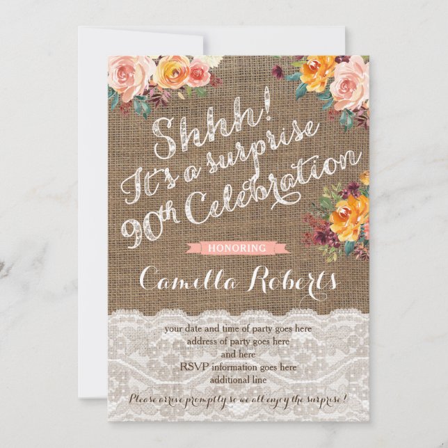 Cartes d'Invitation de fête d'anniversaire de la S (Devant)
