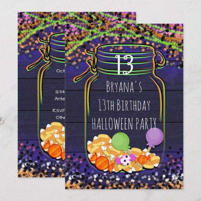 Cartes d'invitation de fête en pot Mason de bonbon (Devant / Derrière)