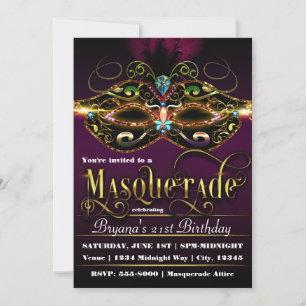 Cartes d'invitation de fête Masque Coloré Violet M