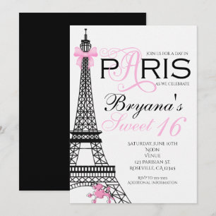 Cartes d'invitation de fête rose et noir élégantes