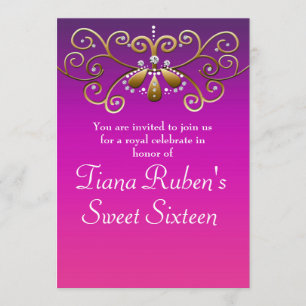Cartes d'invitation de fête rose violet or Princes