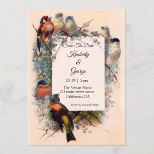 Cartes d'invitation de mariage à cadre d'oiseaux v