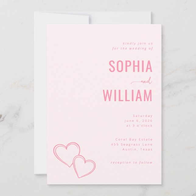 Cartes d'invitation de mariage à cœur rose romanti (Devant)