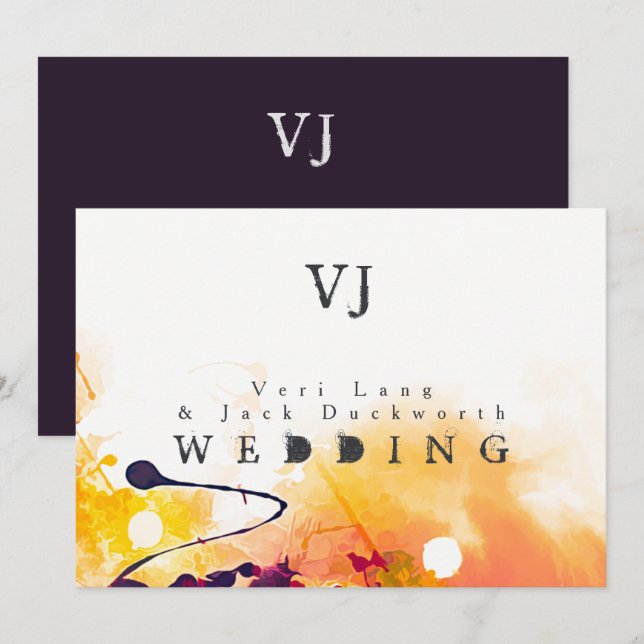 Cartes d'invitation de mariage à l'aquarelle orang (Devant / Derrière)