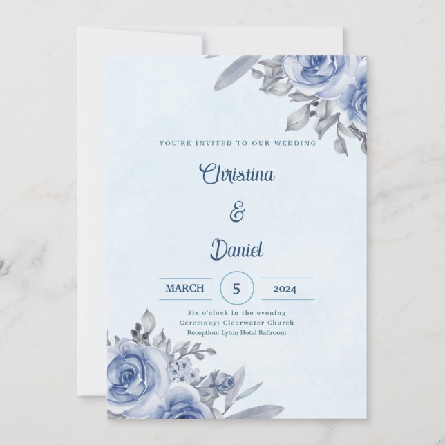 Cartes d'invitation de mariage à l'aquarelle Roses (Devant)