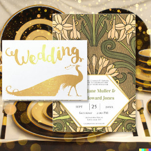 Cartes d'invitation de mariage à typographie paon 