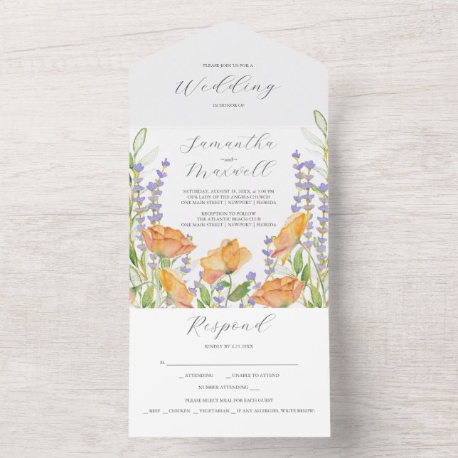 Cartes d'invitation de mariage aquarelle fleurs sa (À l'intérieur)