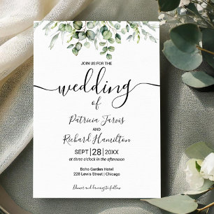 Cartes d'invitation de mariage au budget eucalyptu