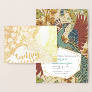 Cartes d'invitation de mariage au paon en feuille 