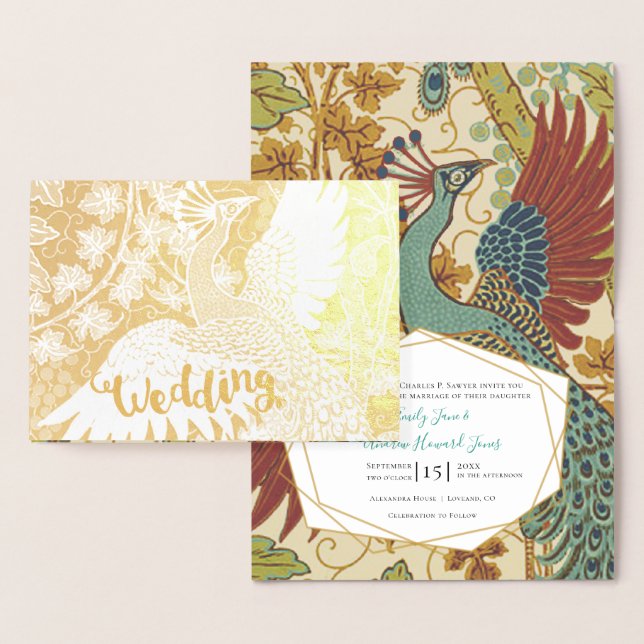 Cartes d'invitation de mariage au paon en feuille  (Affichage)
