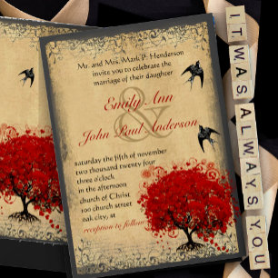 Cartes d'invitation de mariage aux oiseaux vintage