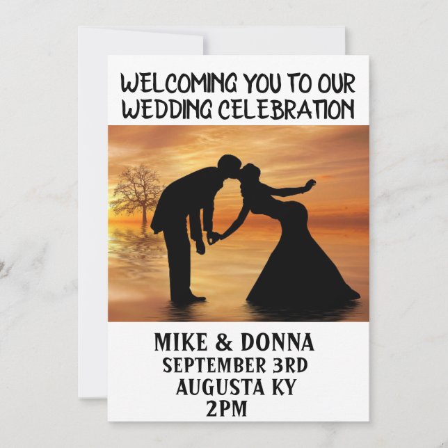 CARTES D'INVITATION DE MARIAGE AVEC SILHOUETTE DE  (Devant)