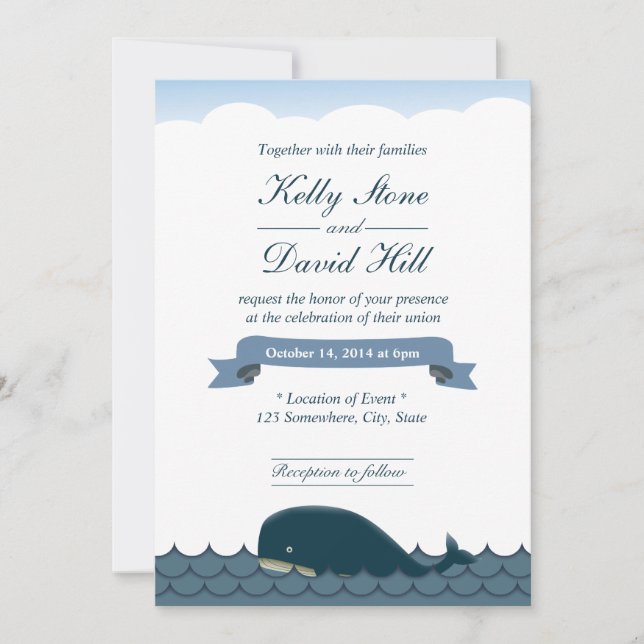 Cartes d'invitation de mariage Classy Baleine Bleu (Devant)