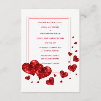 Cartes d'invitation de mariage Cœurs Rouges