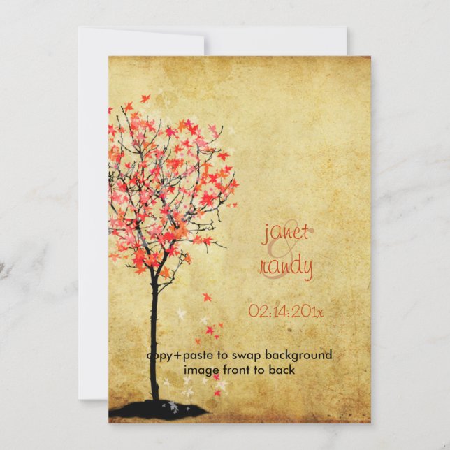 Cartes d'invitation de mariage d'automne/feuilles  (Devant)