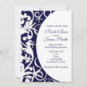 Cartes d'invitation de mariage de plage bleu foncé