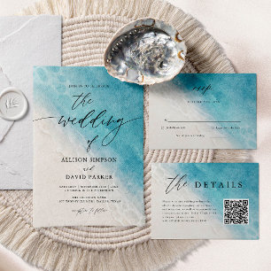 Cartes d'invitation de mariage de plage océan bleu