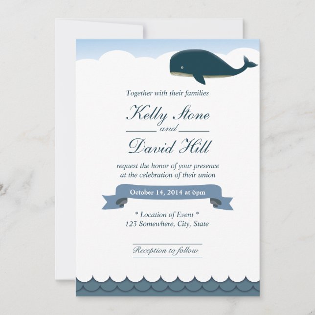 Cartes d'invitation de mariage élégantes à baleine (Devant)