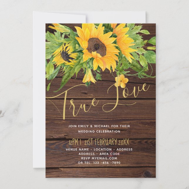 Cartes d'invitation de mariage en bois rustique av (Devant)
