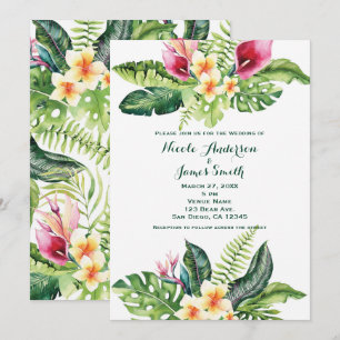 Cartes d'invitation de mariage floral à feuilles d