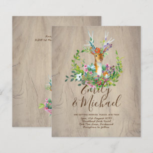 Cartes d'invitation de mariage Floral et Cerf de l