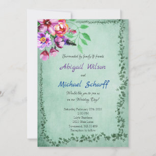 Cartes d'invitation de mariage Floral Evergreen