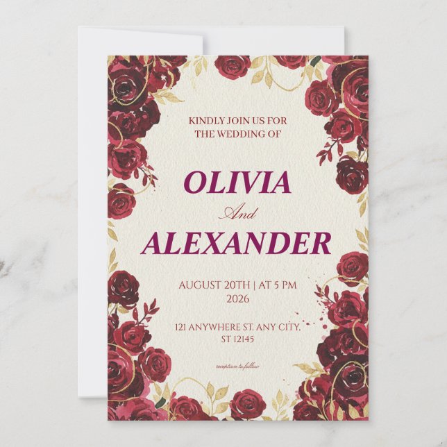 Cartes d'invitation de mariage florales Luxe sombr (Devant)