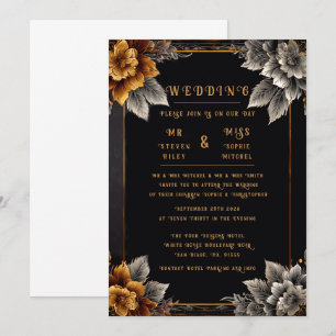 Cartes d'invitation de mariage florales or et arge