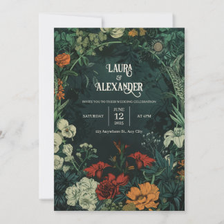Cartes d'invitation de mariage florales sombres de