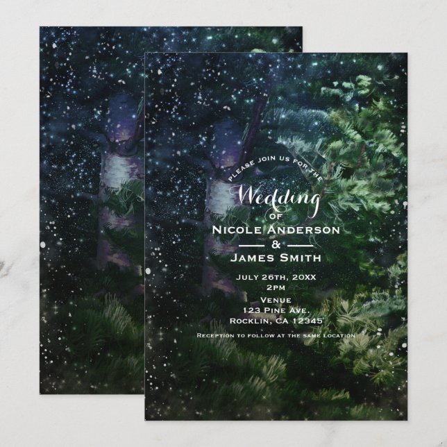 Cartes d'invitation de mariage Forêt hivernale de  (Devant / Derrière)