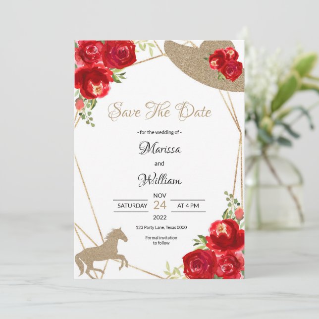 Cartes d'invitation de mariage Kentucky Derby Save (Debout devant)