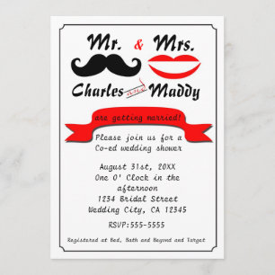 Cartes d'invitation de mariage M. & Mme à moustach