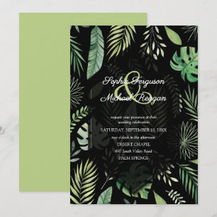 Cartes d'invitation de mariage noir botanique de v