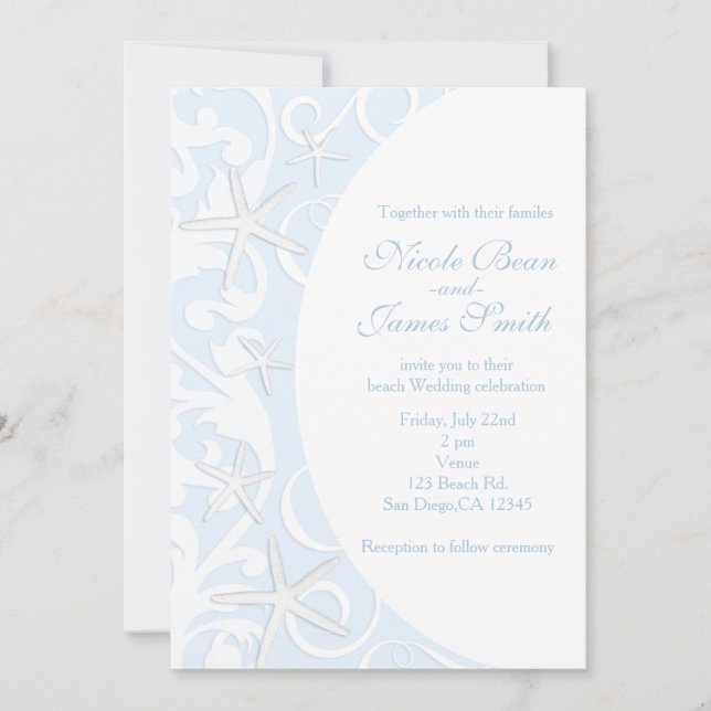Cartes d'invitation de mariage plage étoile de mer (Devant)