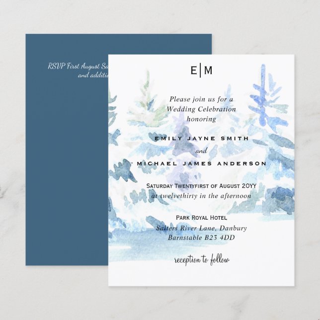 Cartes d'invitation de mariage pour un ski dans le (Devant / Derrière)