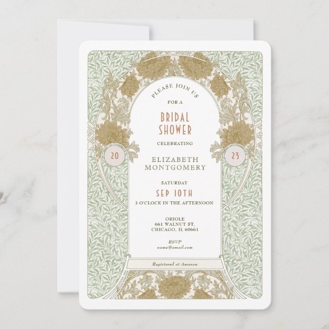Cartes d'invitation de mariage rétro Art nouveau M (Devant)