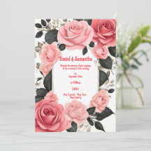 Cartes d'invitation de mariage Rose rose romantiqu