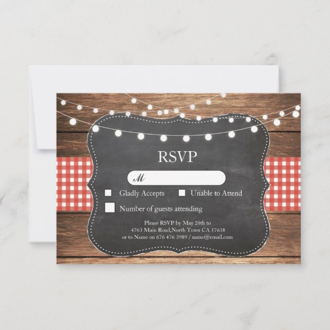 Cartes d'invitation de mariage RSVP en bois rouge  (Devant)